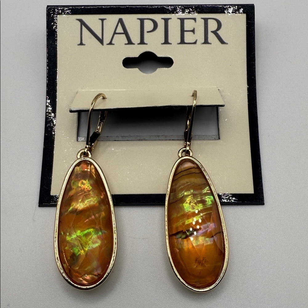 NWT Napier Gold & Simulated Abalone Leverback Teardrop Pierced Earrings